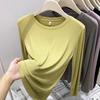 Spring Autumn Round Neck Solid Color Bottomed Tee Women Simple All-match Long Sleeve Pullover T-shirt Top