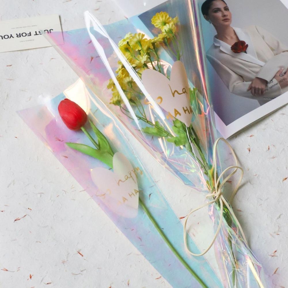 50pcs Waterproof Single Rose Sleeves Clear Bouquet Packaging Bags  For Valentine's Day