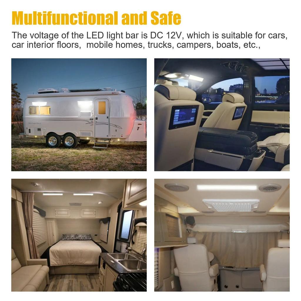2 шт., 72 светодиодных внутренних световых полоски 12–80 В 1200 лм — универсальная полоса для грузовиков, автобусов, автодомов с выключателем (10 Вт сверхъяркий)
