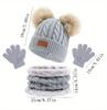 3 шт./компл. детская зимняя шапка-бини, шарф, перчатки, теплый комплект для детей 1-5 лет, для девочек и мальчиков, теплая вязаная шапка с двойными помпонами