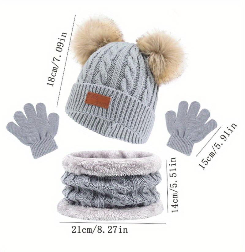 3 шт./компл. детская зимняя шапка-бини, шарф, перчатки, теплый комплект для детей 1-5 лет, для девочек и мальчиков, теплая вязаная шапка с двойными помпонами
