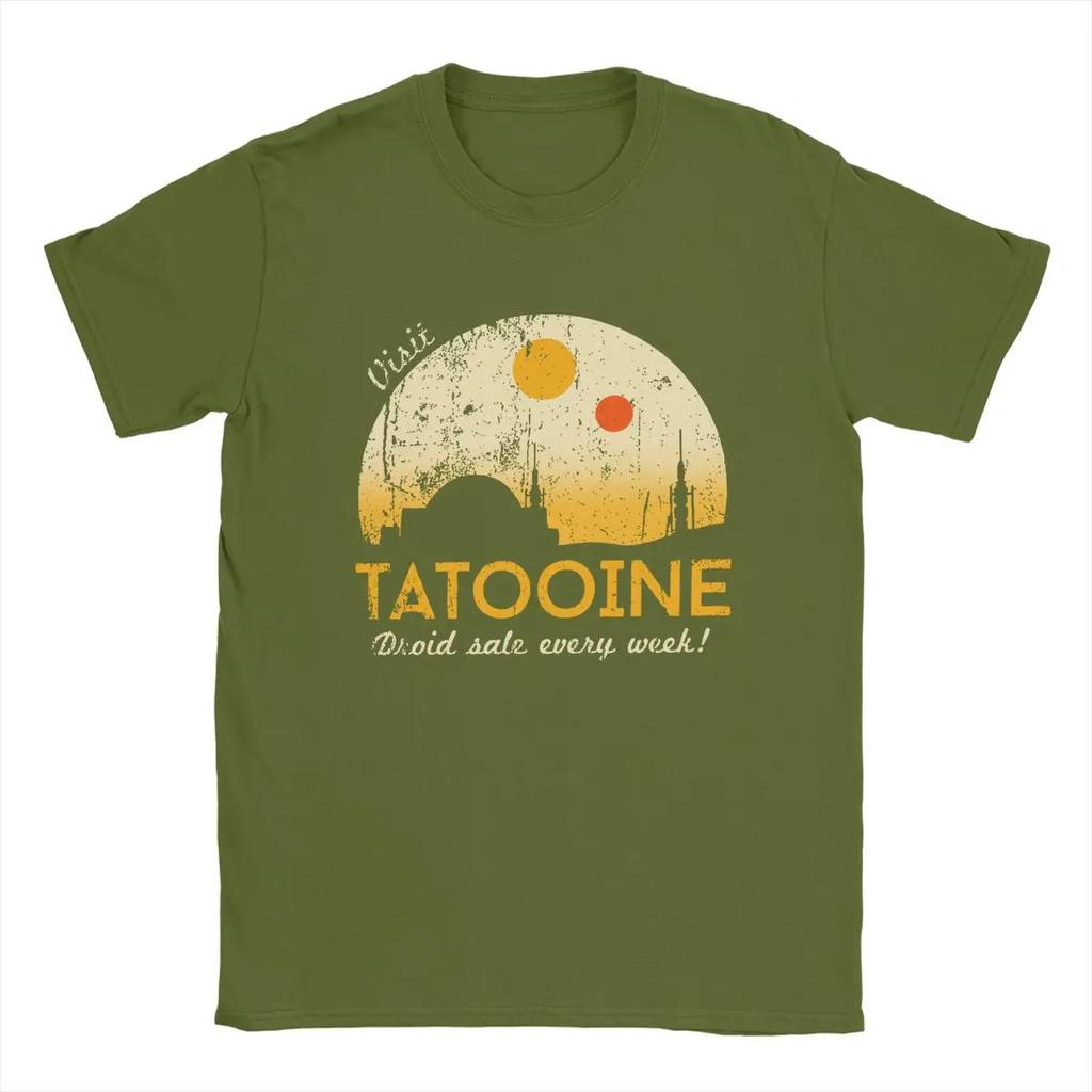 Футболка Visit Tatooine для мужчин, винтажная футболка из чистого хлопка, футболка с круглым вырезом, топы с коротким рукавом, уникальные