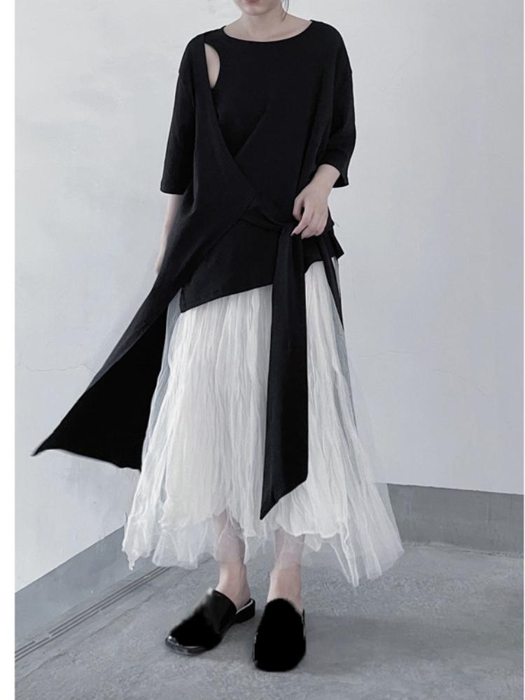 Xitao Нерегулярные длинные футболки, индивидуальный модный бандажный женский повседневный топ HQQ0926