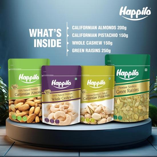 Подарочная коробка Happilo Dry Fruit Celebrations Kaze 750 г, идеально подходит для праздничного подарка, миндаль, кешью, фисташки, зеленый изюм