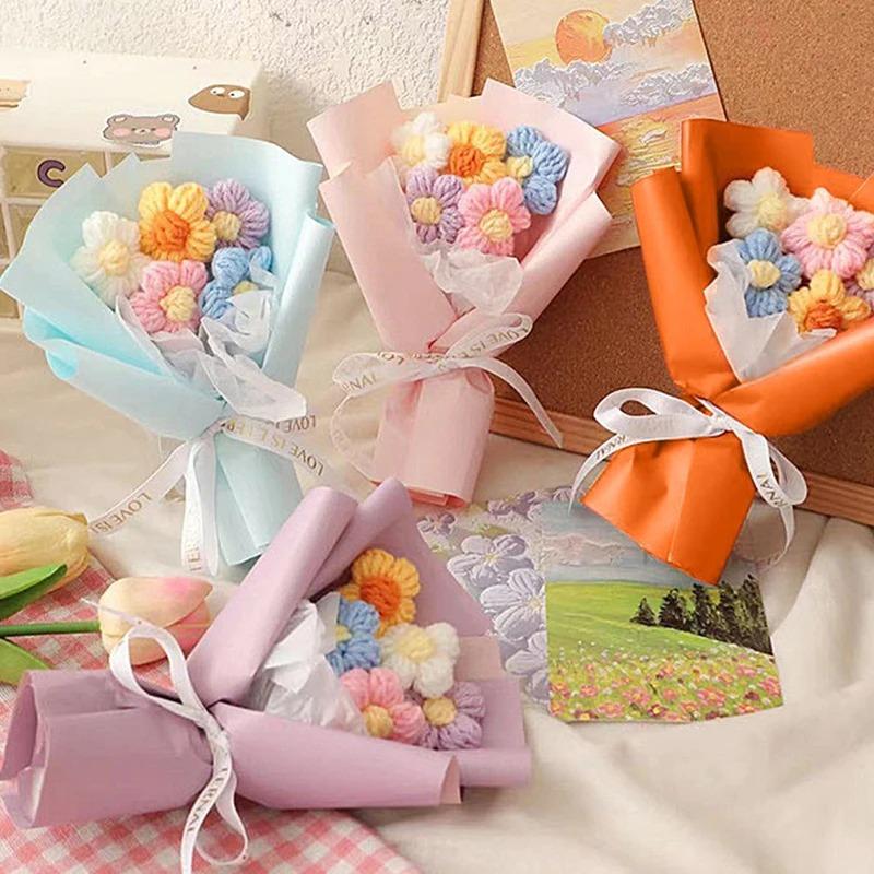 New Handmade Flower Bouquets Mini Crochet Flowers Colorful Artificial Flowers Teacher's Day Gift Floweres