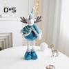 Christmas Doll Ornament Plush Standing Santa Claus Reindeer Snowman Figure with Telescope Leg Blue Gnome Doll Toy for Tree Fireplace Window Table
