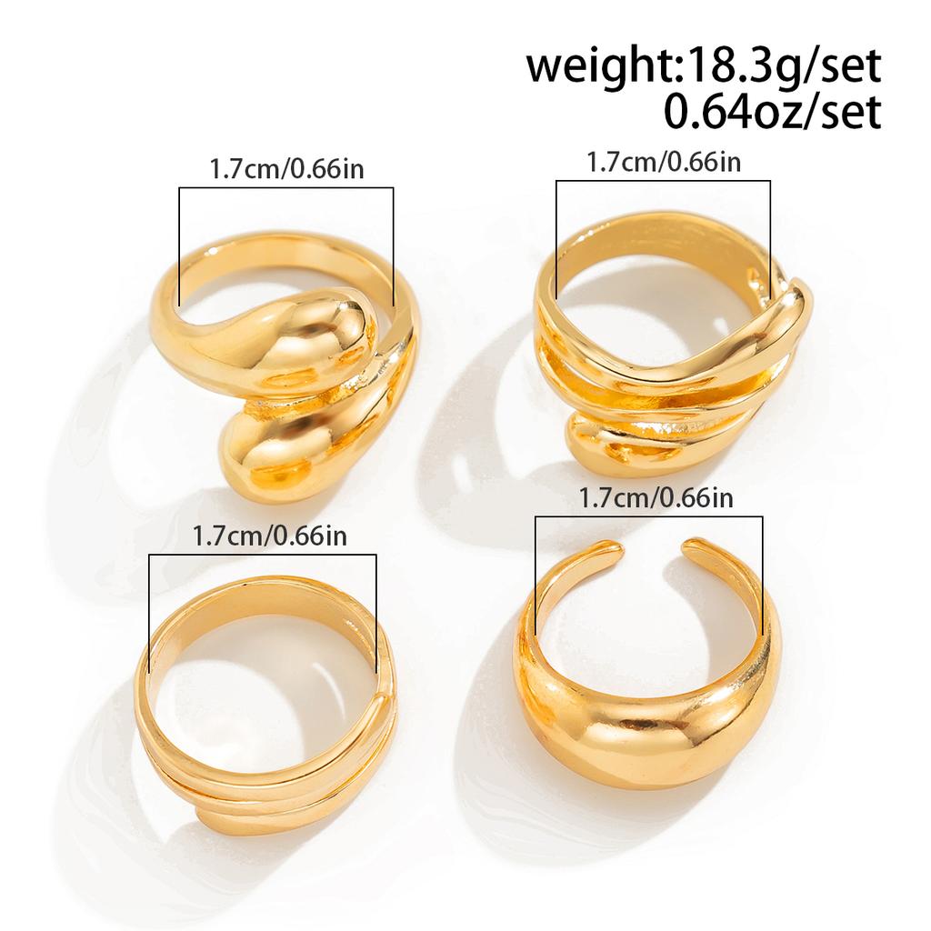 Ingemark Minimalism Hollow Water Droplet Curved Surface Rings Women Punk Simple Metal Irregular Chic Knuckle Ring Couple Jewelry