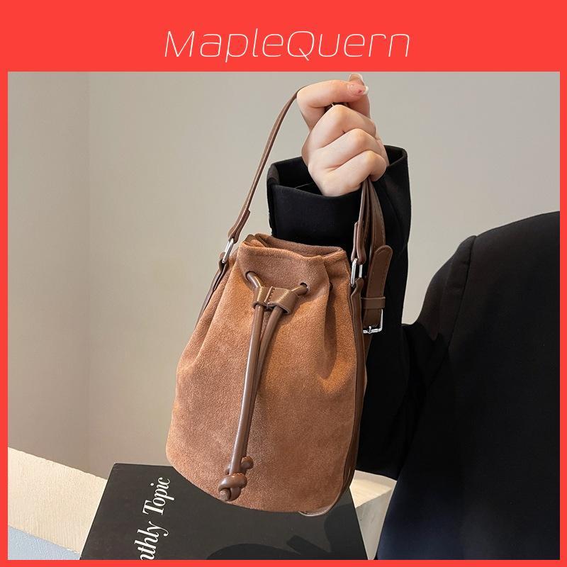Vintage Suede Water Bucket Bag With Drawstring Closure For Daily Use Women