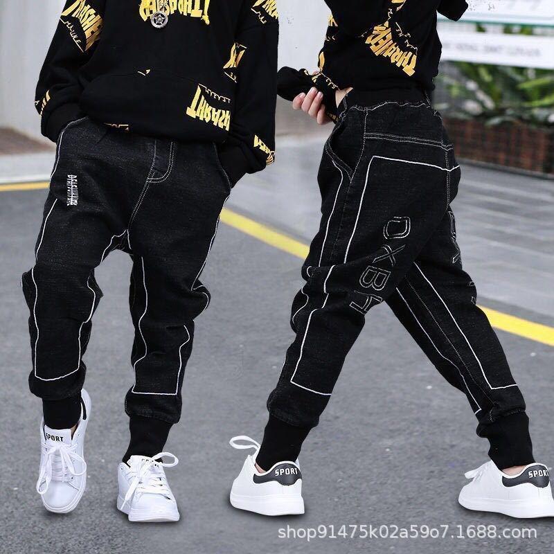 Весенние черные джинсы для мальчиков, детские повседневные брюки, повседневные брюки для подростков