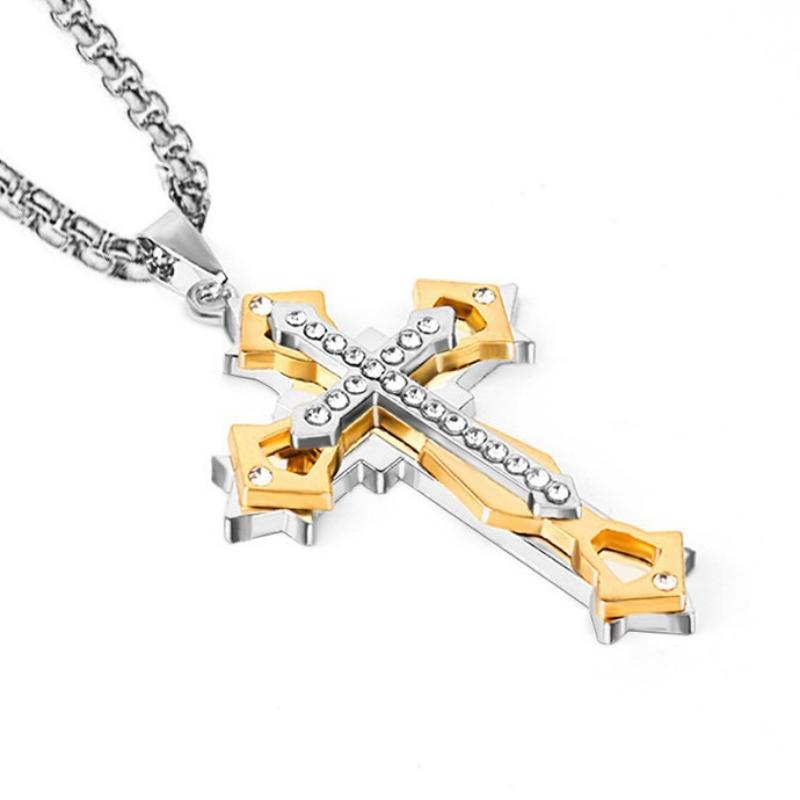 New Titanium Steel European and American Jewelry Titanium Steel Retro Multi Layer Cross Necklace Pendant