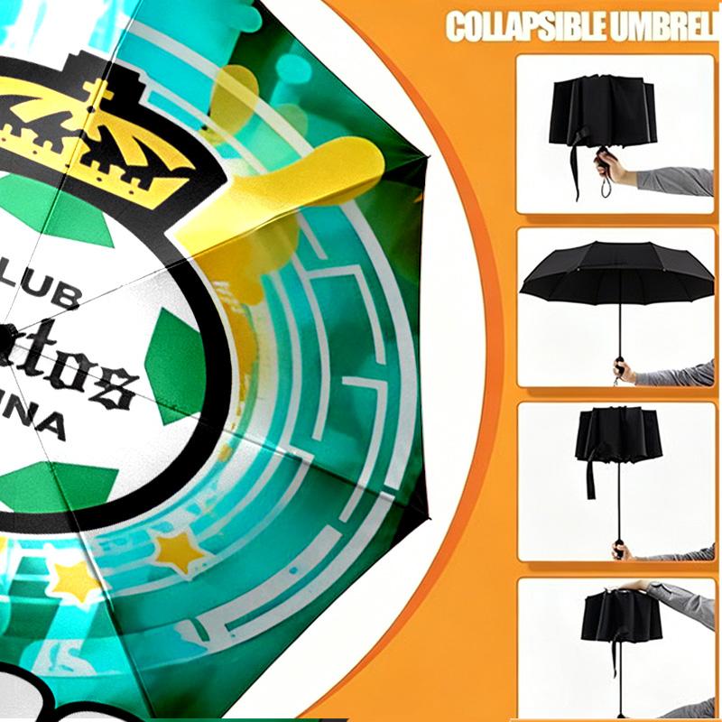 Custom Name Personalized Club Santos Laguna Print Umbrella, Auto Open Close, 8‑Rib Sturdy Frame, Commute Camping Hiking Use, Birthday Gift