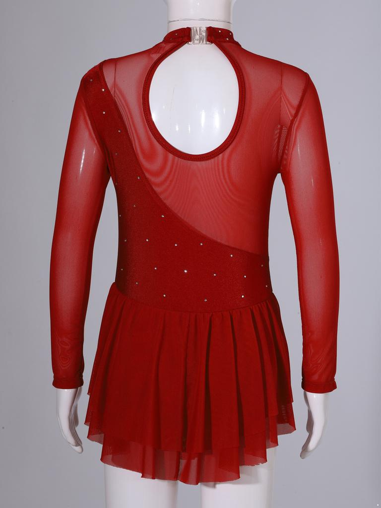 Платье для танцев для девочек, одежда для соревнований, платье для катания на коньках, платье в стиле пэчворк с длинными рукавами