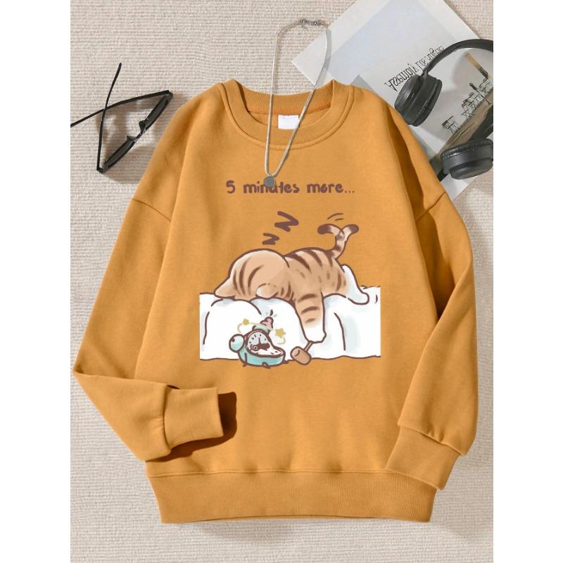 Кот, который всегда хочет спать Узор Печатный с капюшоном Простая теплая осенняя толстовка Уличные повседневные пуловеры и длинные рукава для мужчин