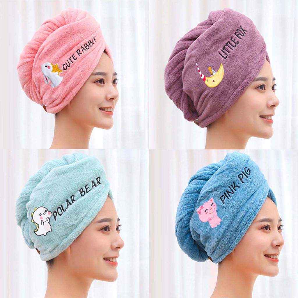 Coral Fleece Womens Hair Towel Extra Thick Bath Cap Soft Absorbent Quick Dry Hair Wrap Home Use Embroidered Headband
