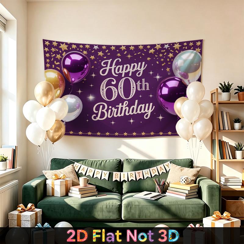 Party Backdrop Birthday Purple 60th Photo Booth Background Front Door Decor