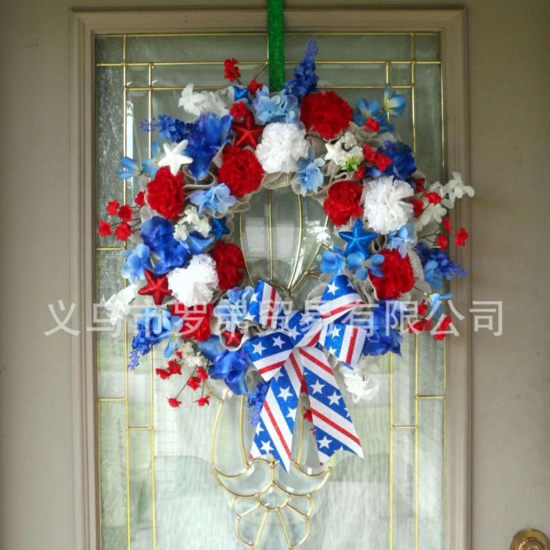 4th Of July Wreath Door Hanging Decoration With USA Flag Patriotic Party Home Outdoor Festive Display