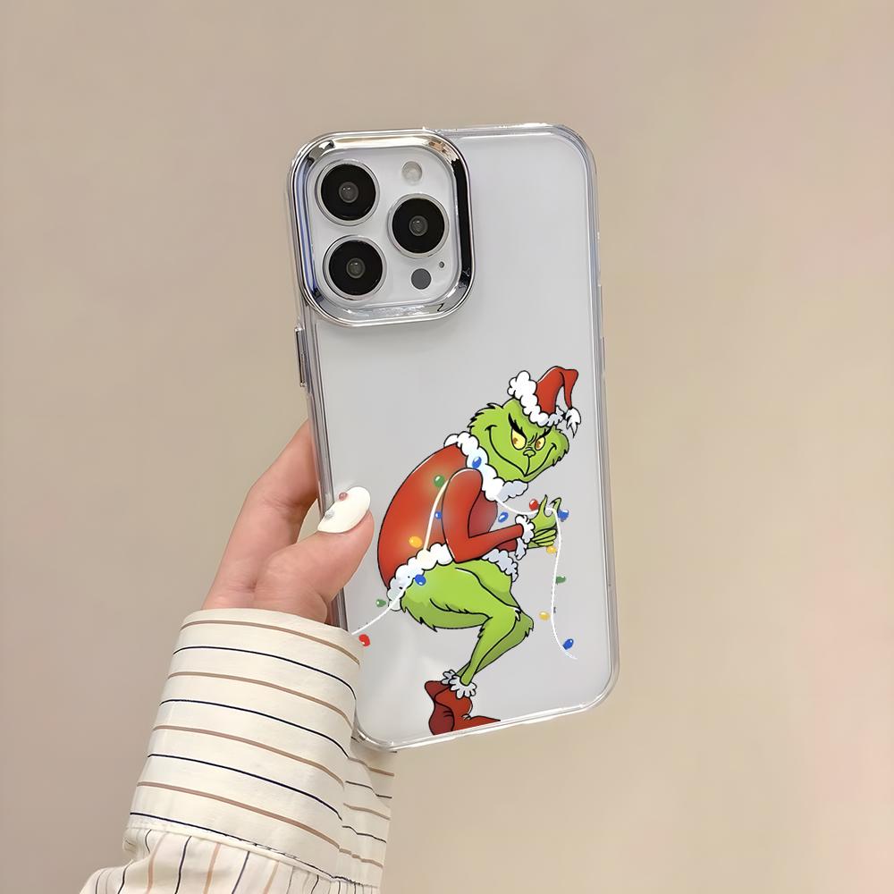 Чехол для телефона 'Классический Гринч' для IPhone 17 Air 16 E 15 14 13 12 11 Plus Pro Max Электроplated Прозрачный Мягкий Чехол