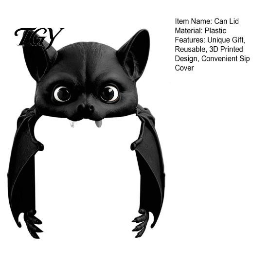 Halloween Table Decor Bat Can Cover for Standard Soda Cans, 3D Printed Reusable Drink Topper Lids with Eyes & Wings, Novelty Dustproof Cap Parties