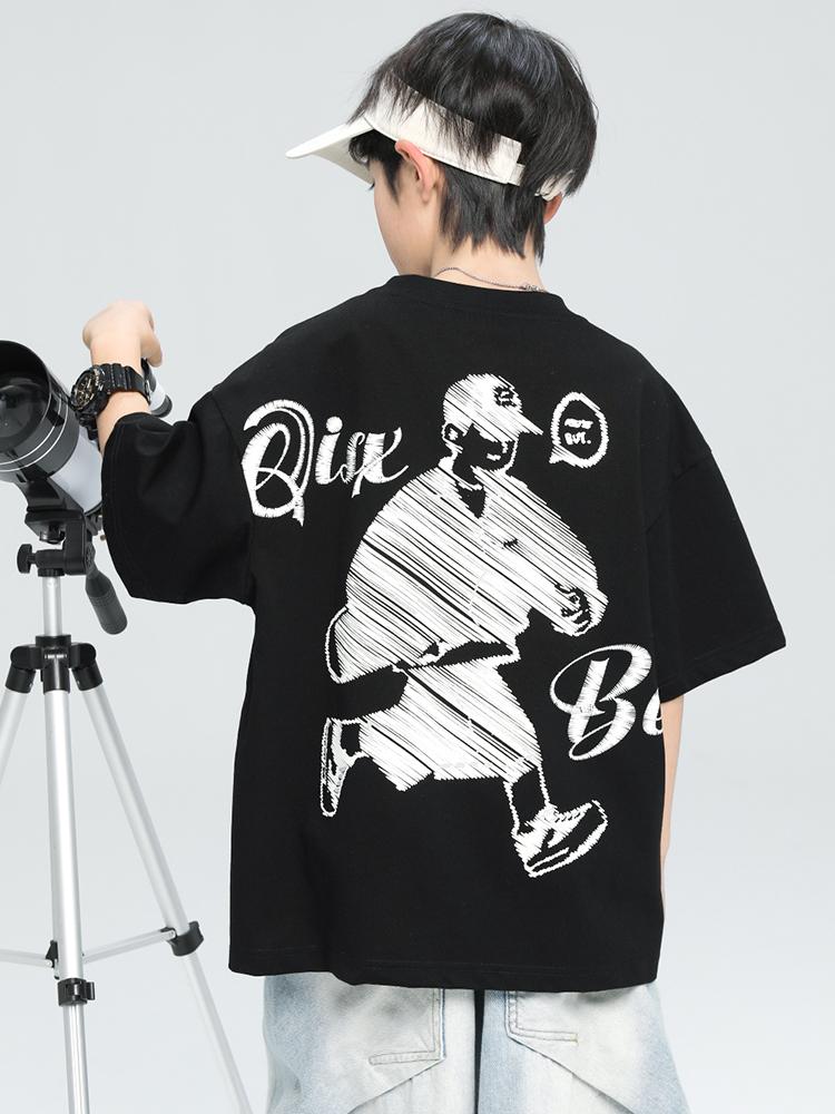 Boys' Short sleeved Thin T-shirt 2026 New Mid to Large Children's Summer Top Children's Quick drying Fried Street Summer Fashion T