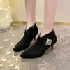 Зимние новые женские туфли на шпильках с острым носком короткие сапоги осенние корейские ботильоны популярные для женщин