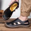 Men's Leather Casual Sandals Breathable Soft Sole Slip-On Beach Shoes for Men Lightweight Walking Sandals Summer Outdoor Flats