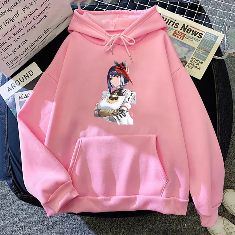 Kawaii Толстовка Эстетическая Свободная Толстовка Kujou Sara Genshin с ударным принтом Одежда Топы в стиле Харадзюку Повседневная уличная одежда Женская модная толстовка