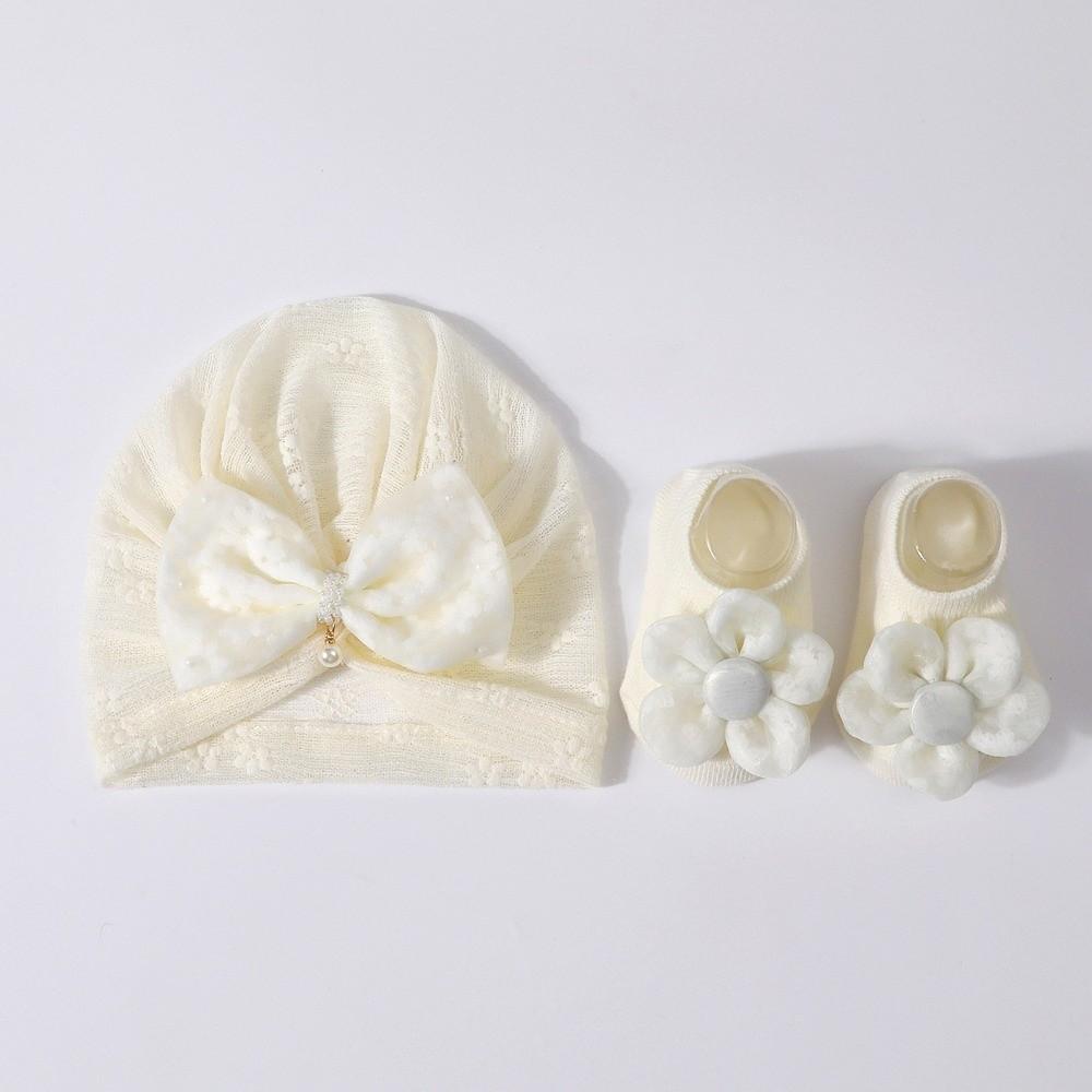 Lace Bowknot Baby Hat Socks Set Anti-Slip Sole Baby Girl Headwrap Set For Newborn