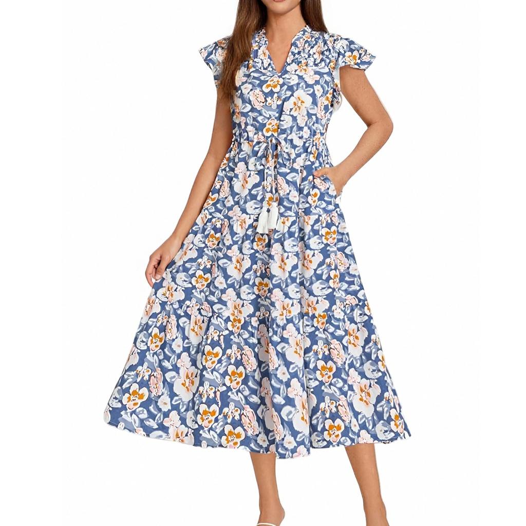 Женское платье с короткими рукавами и бахромой в стиле бохо для отдыха на пляже