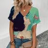 Лето 2024, персонализированный топ с v-образным вырезом, уличная футболка с цветочным принтом и короткими рукавами, легкая повседневная удобная женская одежда