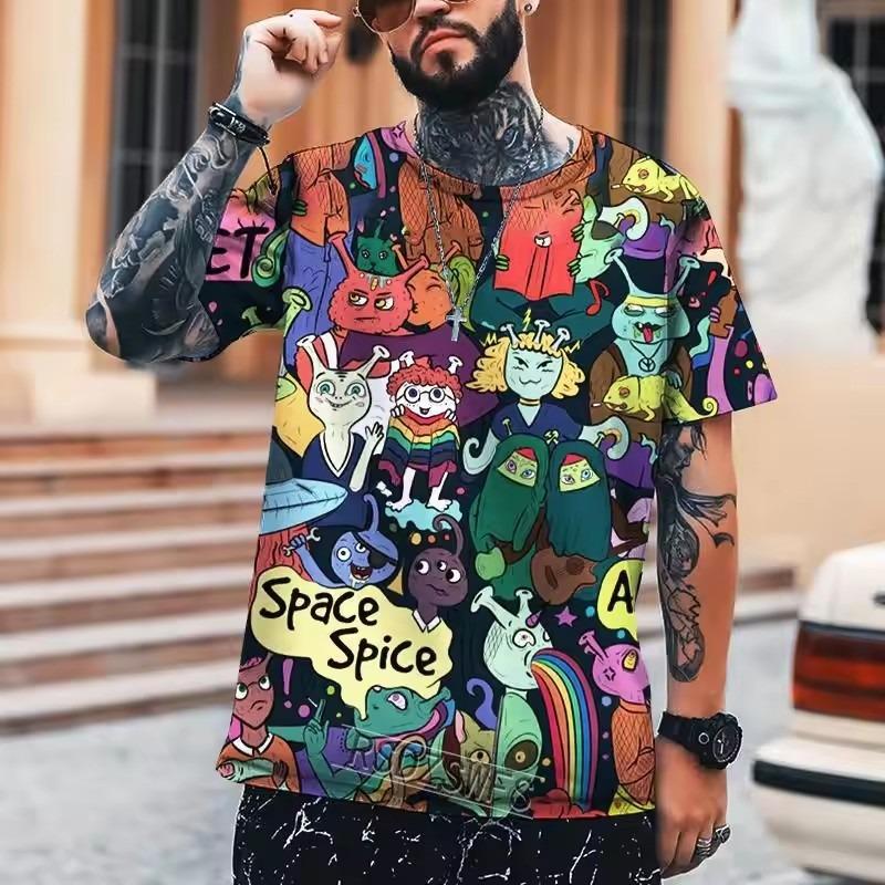 Fun Graffiti Street T-shirt 3D Printed Men's Hip Hop Summer Cool Tee Shirt Casual Youth Popular Personality Short Sleeve Top