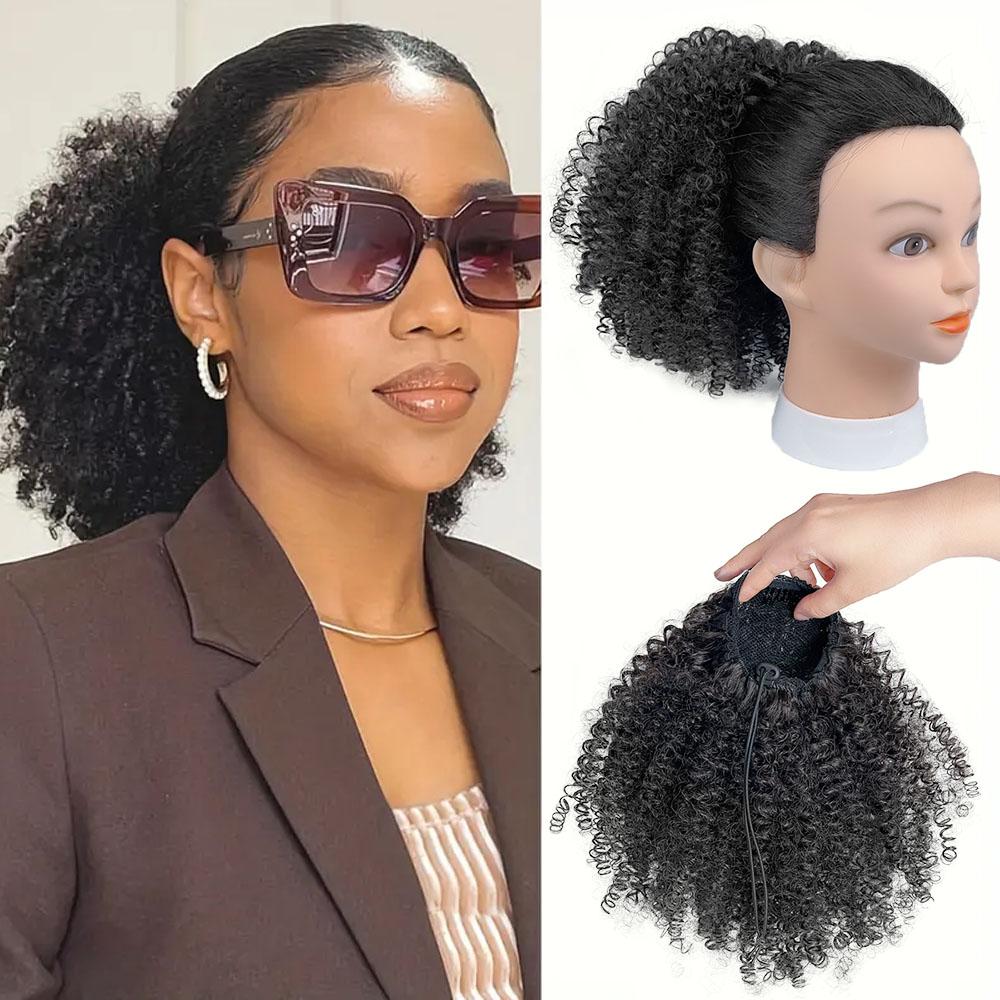 Women's African Curly Drawstring Ponytail Wig, Synthetic Fiber Wig, Suitable for Everyday Wear and Parties