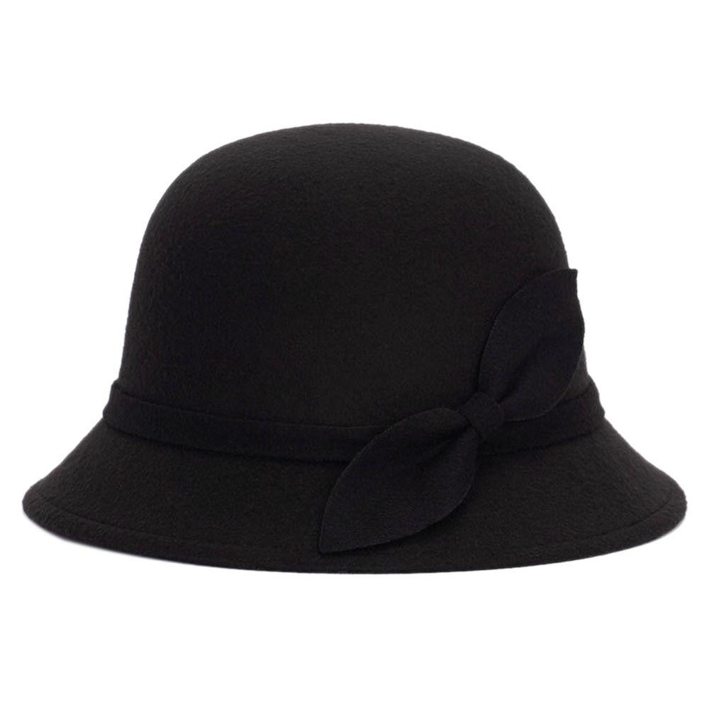 Винтажная шляпа с бантом из шерстяного фетра, повседневная шляпа-тазик, фетровая кепка, кепка-ведро, шляпы-котелки, купольная шляпа