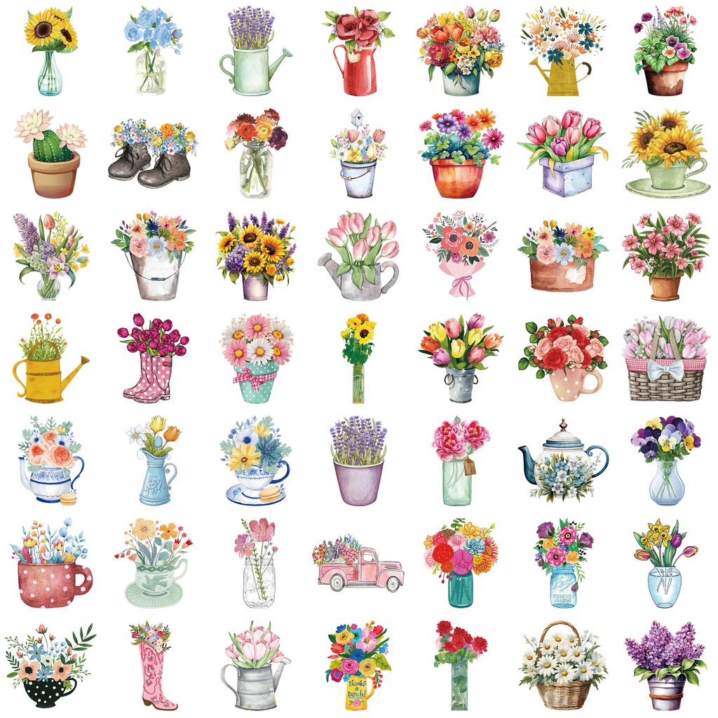 50 INS Flowers Graffiti Stickers Decorate Guitar Laptop Suitcase DIY Waterproof Stickers