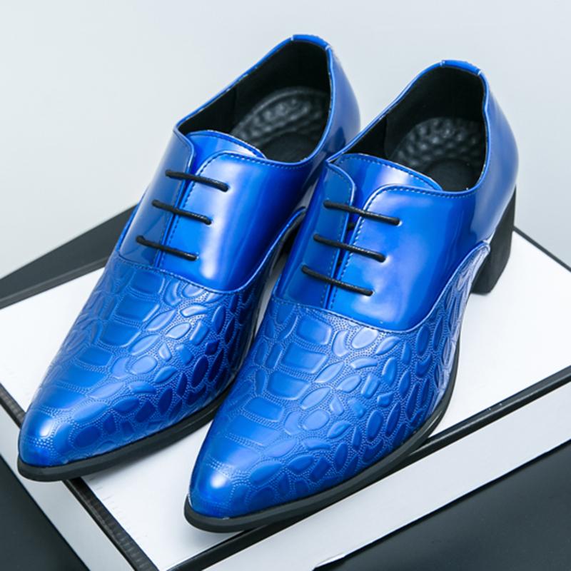 Luxury Designer New Men Pointed Gold Blue Wedding Glossy Leather Shoes Male Oxfords Casual Formal Dress Footwear Zapatos Hombre