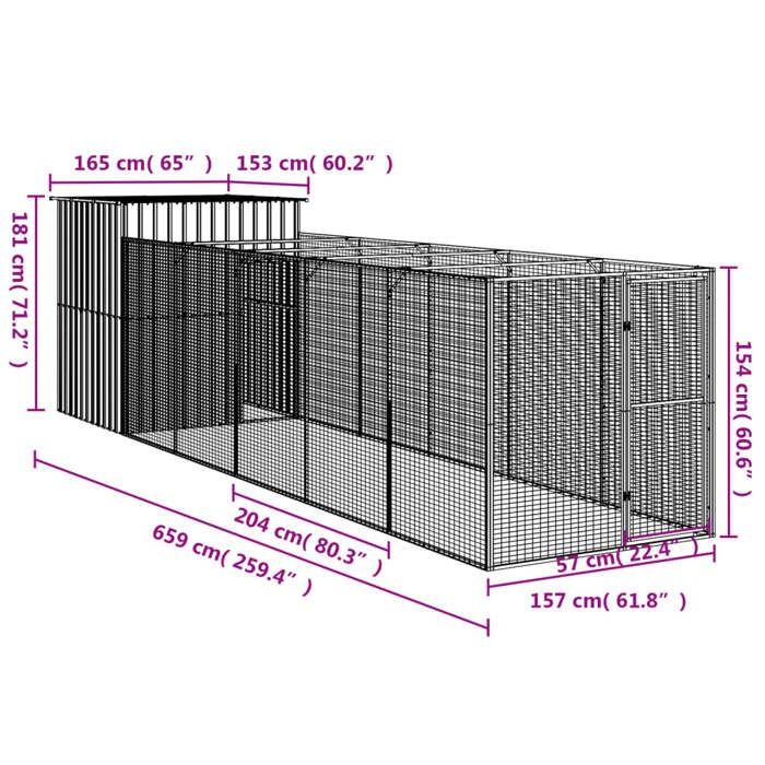 VidaXL Dog Niche with Courtyard Light Grey 165x659x181 Cm, Dog Cage, Dog Shelter, Pet House, Cages 3189105
