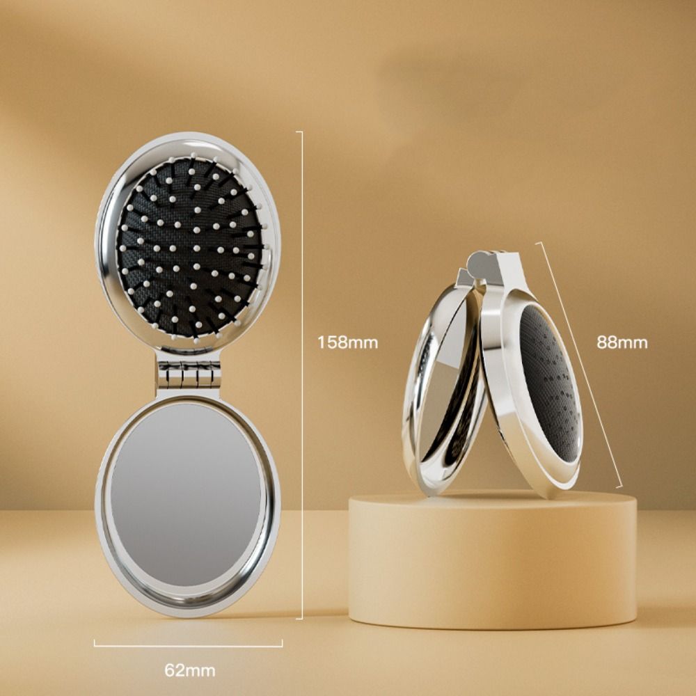 Round Pocket Mirror with Comb Dual Use Massage Hair Brush Simple Folding Air Bag Comb  Travel