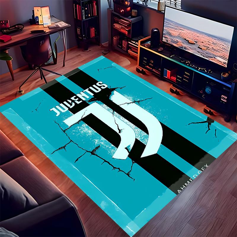 1pc Juventus FC logo Print Area Rug - Soft,Washable Non-Slip Indoor Mat for Office Chairs,Living Room,Home Office Decorative Rug