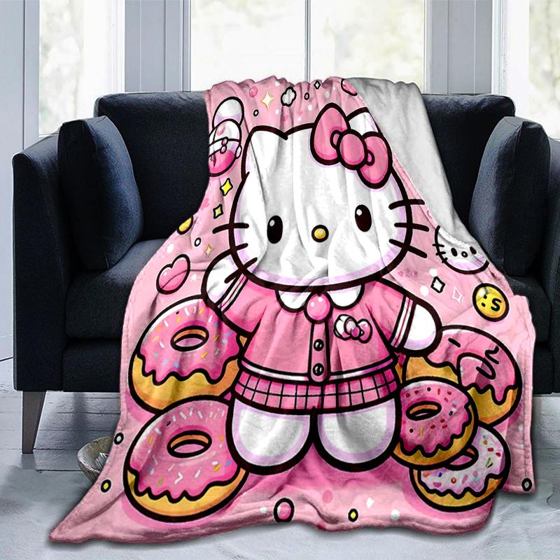 1pc Dessert Hello Kitty Throw Blanket, Soft Warm Home Decorative Blankets for Couch Bed Sofa, Living Room, Travel, Camping, Car Blankets, Beach, Offic