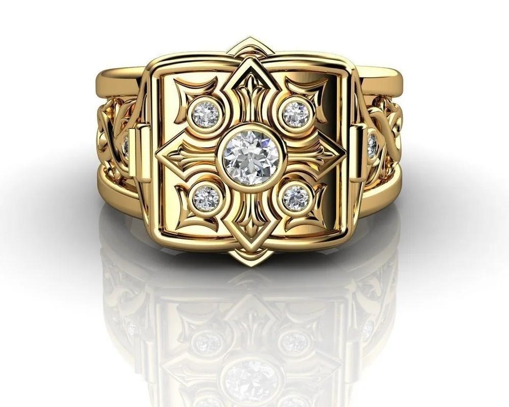Уникальный крест с открытой крышкой, манжеты, медальон, маленький секретный узор, медные кольца для мужчин, обручальное, свадебное, мужское кольцо, ювелирные изделия