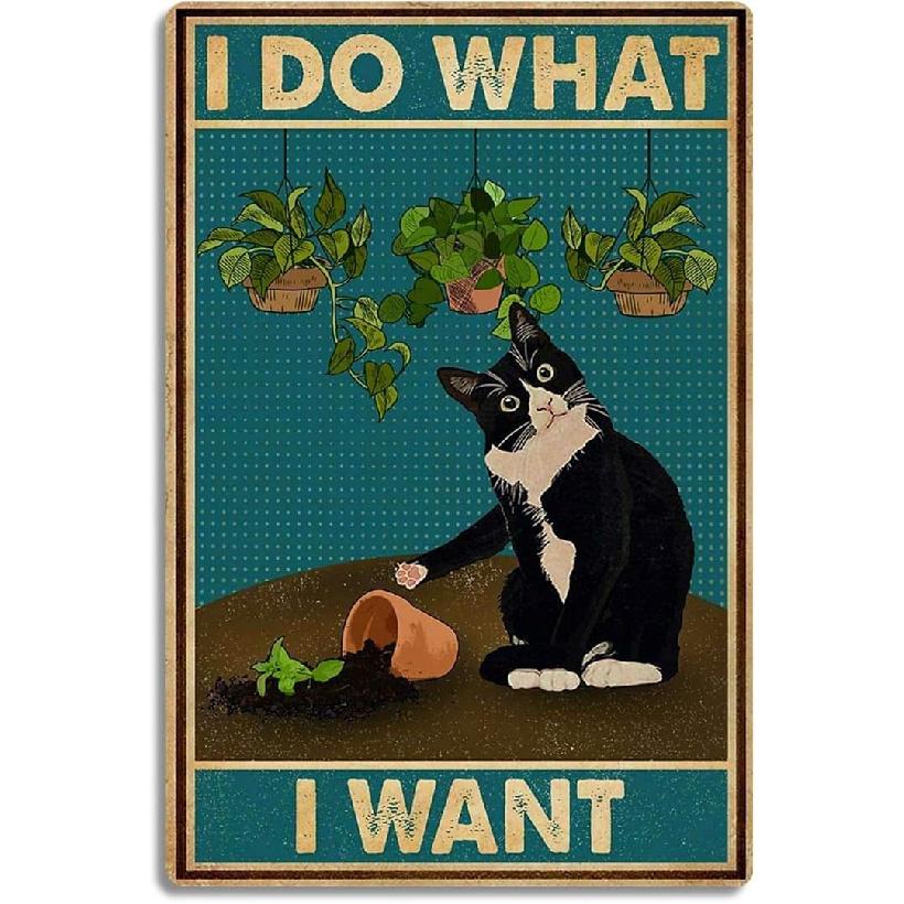 Fmcmly I Do What I Want Funny Black Cat Decor Tin Signs Cute Cat Personalized Metal Poster Wall Art Decor Sign for Home Bathroom Garden Restroom