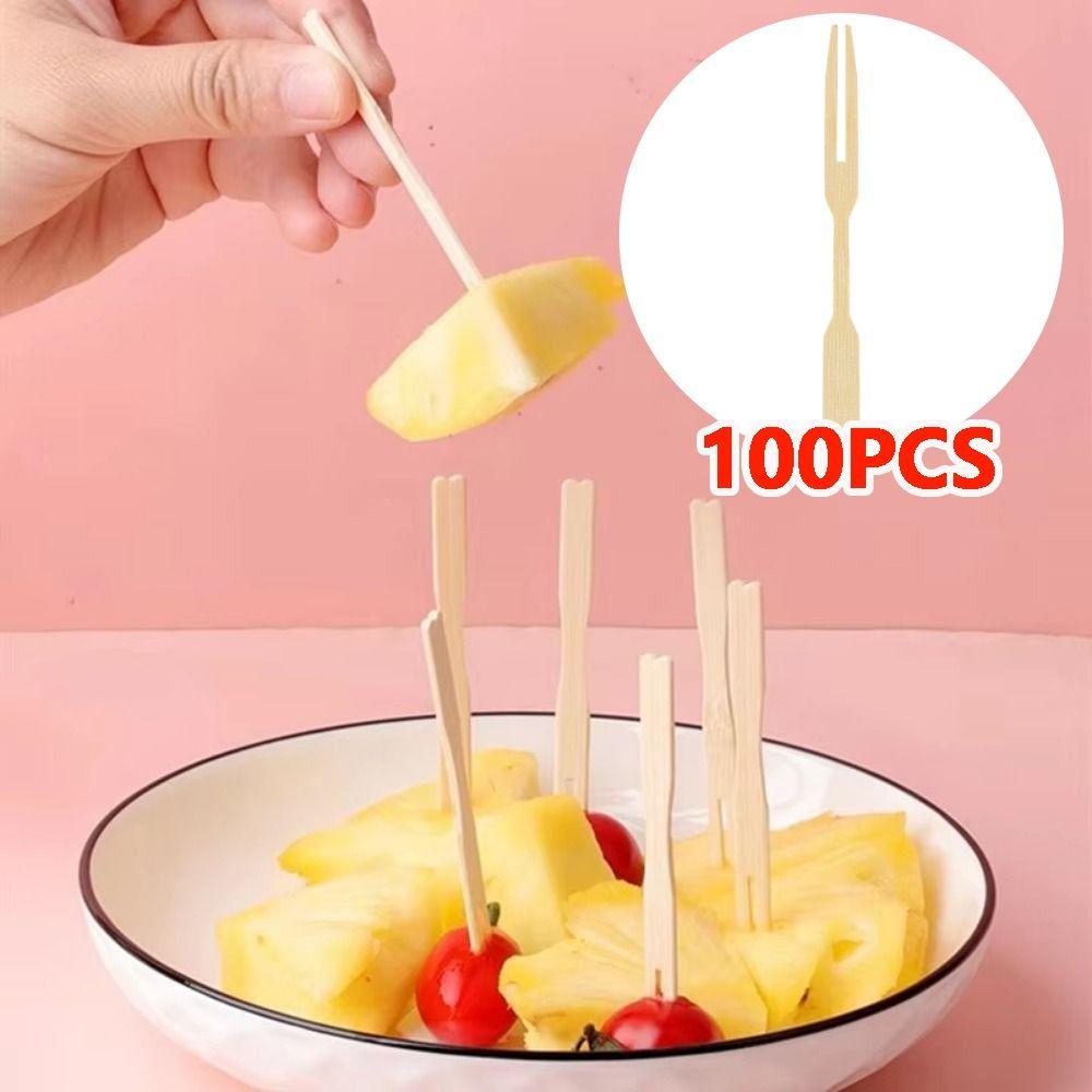 100Pcs Mini Size Fruit Forks Bamboo Restaurant Tableware Sandwiches Appetizer Forks Household Use