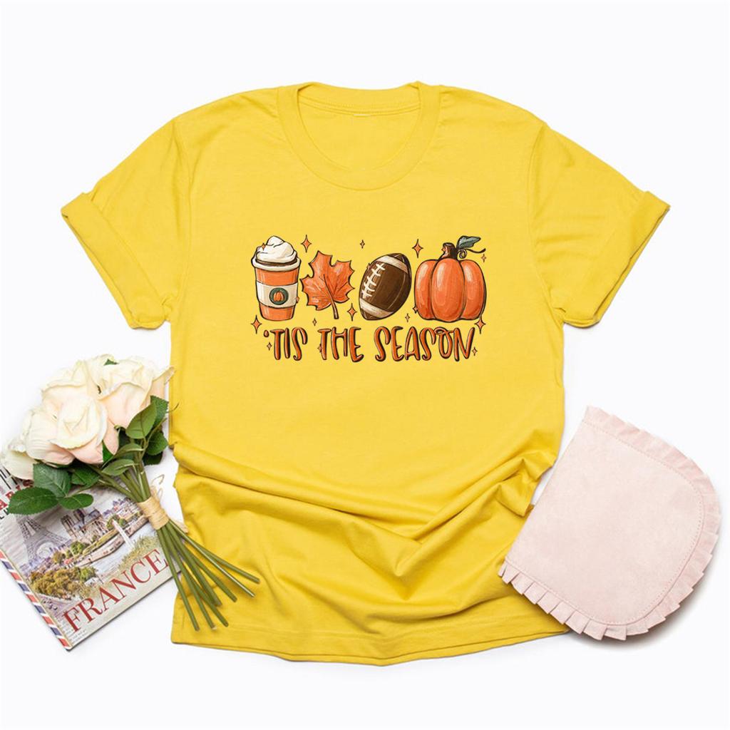 Tis The Season Fall Coffee T-Shirt Coffee Lovers Tshirt Pumpkin Latte Drink Shirts Unisex Thanksgiving Tee Halloween Tops