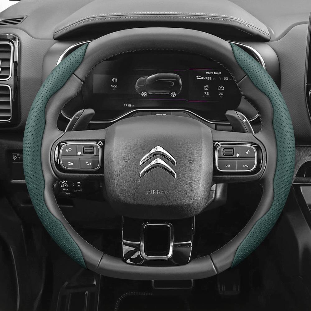 Suitable for Citroen Breathable Leather Steering Wheel Cover with Segmented Quick-Release Design, Non-Slip and Durable, for Models Such as C3,