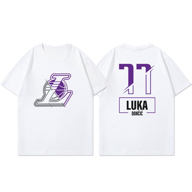 Lakers Luka Doncic Short Sleeve T-Shirt Women's and Men's American Basketball Training Suit Loose Cotton Casual Half Sleeve