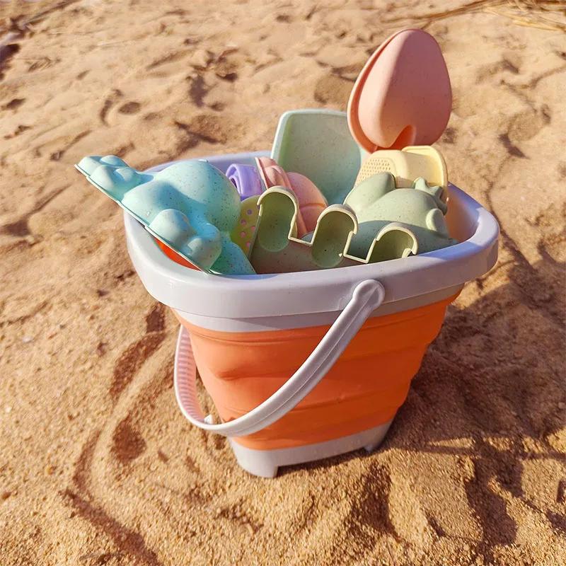 Beach Toys for Kids Sand Toys Set for Toddlers Sandbox Toys with Collapsible Bucket Shovel Rake Set Sand Molds Summer Outdoor