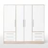 Armoire 4 portes battantes + 6 tiroirs - Chêne et blanc - L 206 x P 60 x H 200 cm - JUPITER