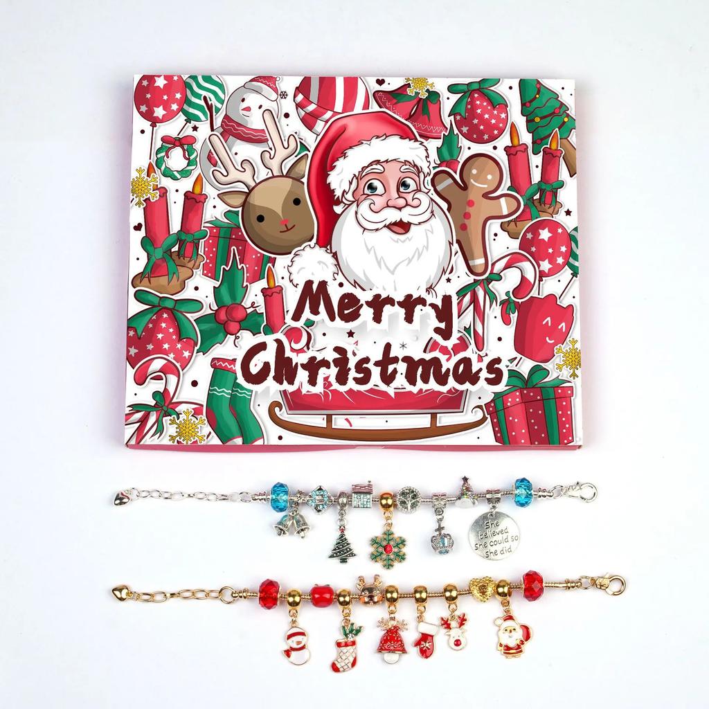 Surprise Blind Box Kit 24 Countdown Calendar Advent Christmas Charms Bracelet Kit DO IT YOURSELF Creativity Ornaments Christmas Child Gifts