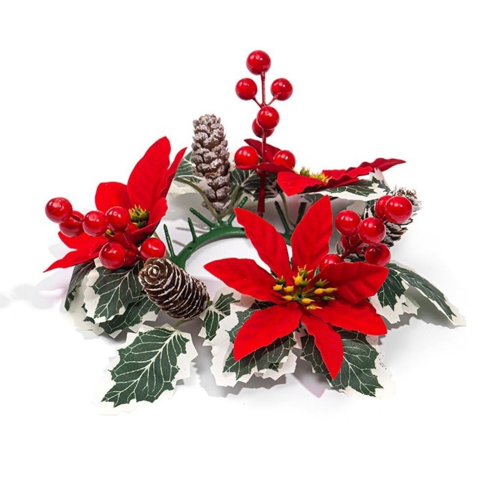 Plastic Christmas Wreath Artificial Flower Pine Candlestick Garland Dining Table