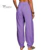 Женские повседневные брюки, эластичные, с высокой талией, однотонные шаровары с карманами, свободный крой, дышащие, длинные брюки, повседневная одежда