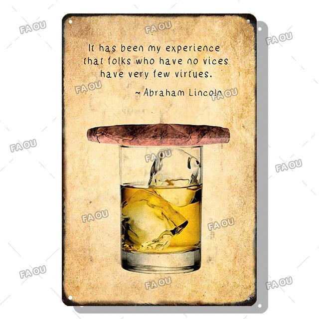 Сигары Винтажные металлические плакаты Виски Ретро жестяные вывески Бар Кафе Настенное искусство Декоративная табличка Современный дом Декор гостиной Эстетика